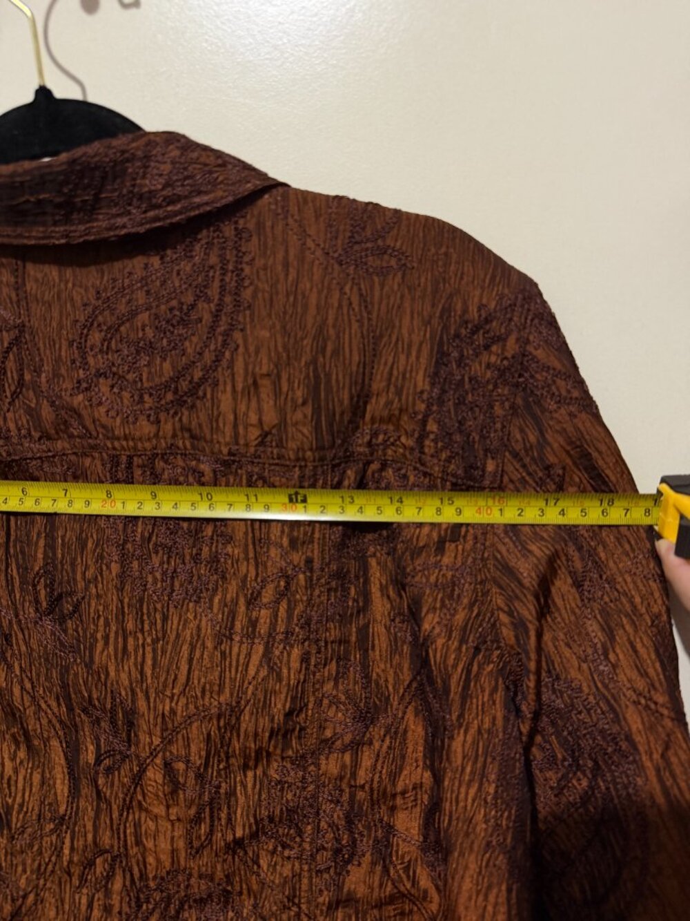 Coldwater Creek Metallic Copper / Bronze Crinkle Embroidered Button-Front Jacket - Picture 14 of 16